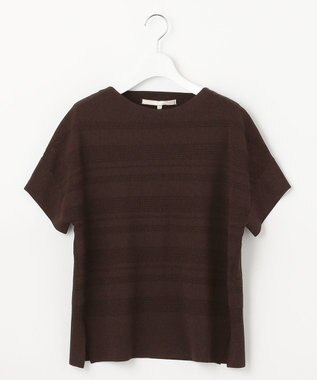 自由区 【洗える】クレープストレッチボーダー ニット ダークブラウン系