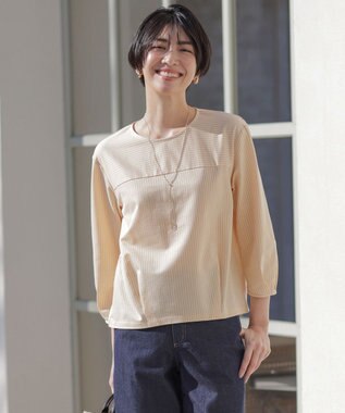 J.PRESS LADIES Jカミーチェストライプ クルーネック カットソー オレンジストライプ系