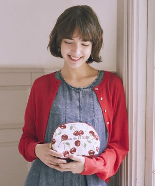Maison de FLEUR チェリー柄ゴブランラウンドポーチ Red