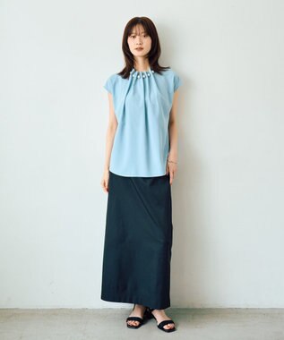YECCA VECCA パールタックフレンチスリーブブラウス Light Blue