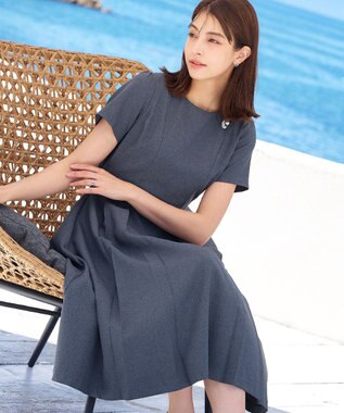 Tiaclasse L 【洗える】ダブルラインフレアワンピース チャコールグレー