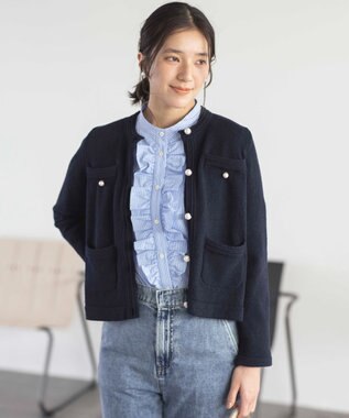 組曲 ミニブークレーツイードニットジャケット ネイビー系