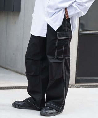 WEGO 【ユニセックス着用ITEM/SMLサイズ展開】ワイドカーゴパンツ ブラックその他