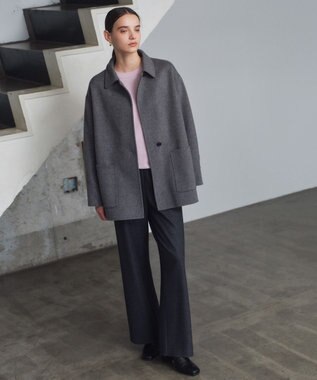 BEIGE， 【WEB限定】PAYSON / ウールリバーオーバーサイズステンカラーコート Top Gray