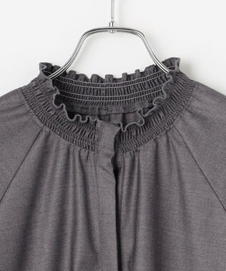 #Newans 【洗濯機可/しわになりにくい】シャーリングネック ボリュームスリーブブラウス チャコール