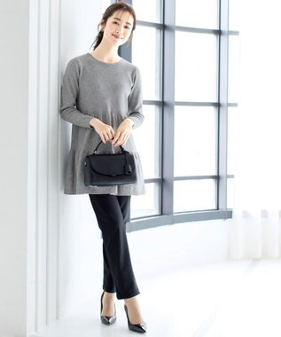 Tiaclasse L 【洗える】大人華やぐ2段ティアードニットチュニック グレー