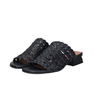 INTER-CHAUSSURES 【ANGEL ALARCON】ローヒールラフィアサンダル ブラック雑材