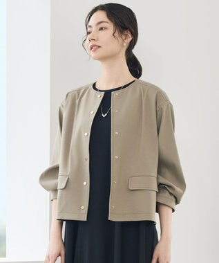 自由区 【セットアップ対応】リネンストレッチノーカラー ジャケット