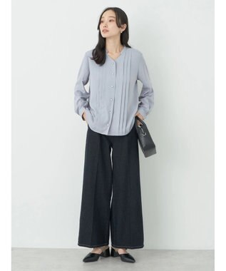 earth music&ecology タックブラウス Grayish Blue