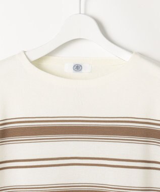 J.PRESS LADIES COTTON POLYESTER ボーダー ニット オフ×キャメル系
