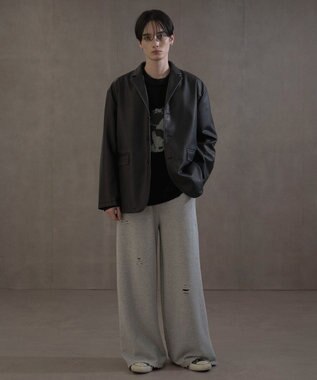 WEGO 【ウエストゴム】ダメージスウェットバギーパンツ 杢グレー