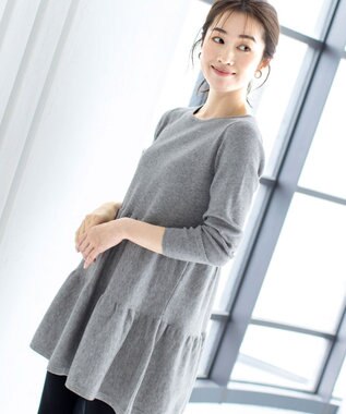 Tiaclasse L 【洗える】大人華やぐ2段ティアードニットチュニック グレー