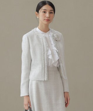 組曲 S 【KUMIKYOKU NAVY】ラメループモールツイード ジャケット ライトグレー系