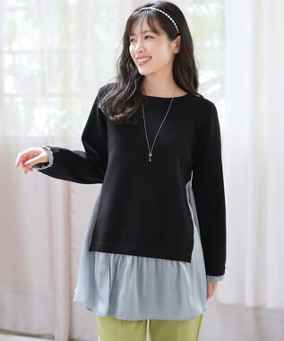 Tiaclasse 【洗える】ヴィンテージサテンニットコンビチュニック