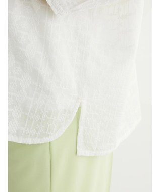 Green Parks インド綿 SET２点 刺繍７分丈ブラウス＋タンクトップ Off White