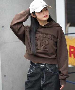 WEGO グラフィックショートプルパーカー ブラウン