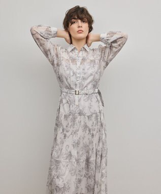 GRACE CONTINENTAL 【オンラインストア・梅田阪急店限定】フラワープリントプリーツワンピース グレー