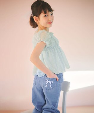 ANY KIDS 【一部店舗/WEB先行販売アイテム】【洗濯機可能】刺繍 ワイドデニムパンツ インディゴ