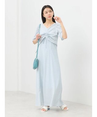 earth music&ecology ＳＥＴ２点ドロストプルオーバー＋キャミワンピース Check Sax