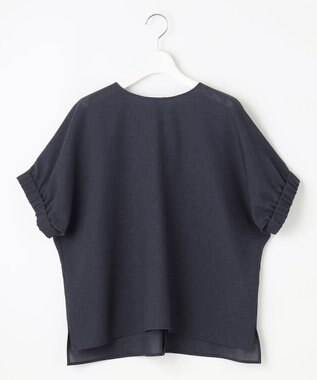 自由区 L 【カタログ掲載・洗える】ラスティックメッシュドルマンスリーブ Tブラウス ネイビー