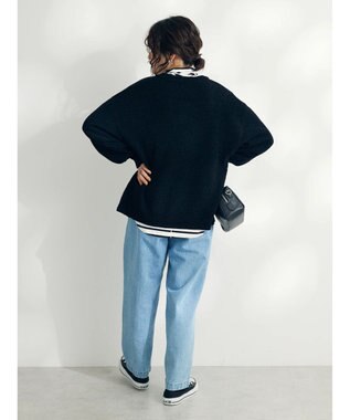 CRAFT STANDARD BOUTIQUE 洗えるコードモールクルーネックカーデイガン Black