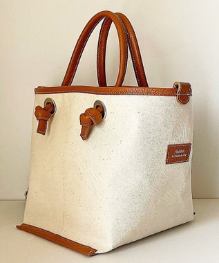 Hekhèr Le Style de Vie 【日本製 / 2WAY】コットンキャンバス×シュリンクレザー ノットハンドバッグ medium キャメル