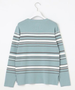 J.PRESS LADIES L 【洗える】RAYON STRETCH BORDER ボートネック ニット スカイブルー系1