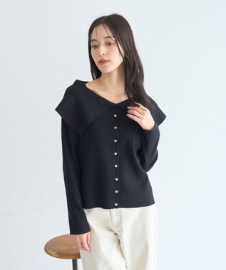YECCA VECCA 2wayオフショルカラーカーディガン Black