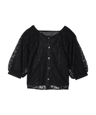 earth music&ecology フラワーレースブラウス Black