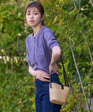 Tiaclasse 【洗える】鹿の子柄ニットショートカーディガン パープル