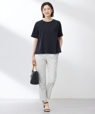 J.PRESS LADIES 【洗える】コットンスムース バック プリーツ カットソー ネイビー系