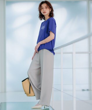 23区 L 【井波麻里衣さんコラボ】カリグラフィー 刺繍 Tシャツ ロイヤルブルー×クリーム