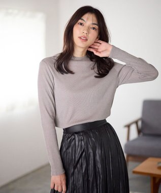 ANY 【洗濯機可】ラメハイネックＴシャツ グレー