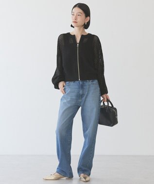 AMERICAN HOLIC ジップアップメッシュニットカーディガン Black