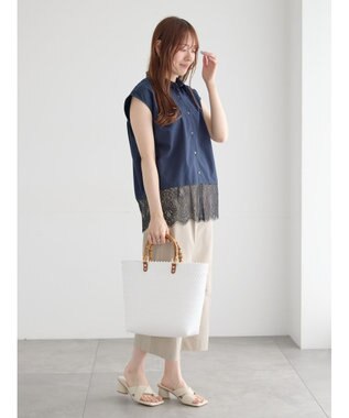 Te chichi レースヘムドッキングシャツ ネイビー