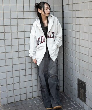 WEGO グラフィックBIGZIPパーカー アッシュグレー