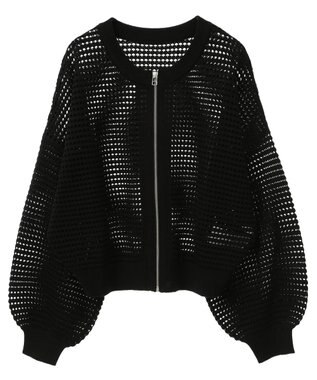 AMERICAN HOLIC ジップアップメッシュニットカーディガン Black