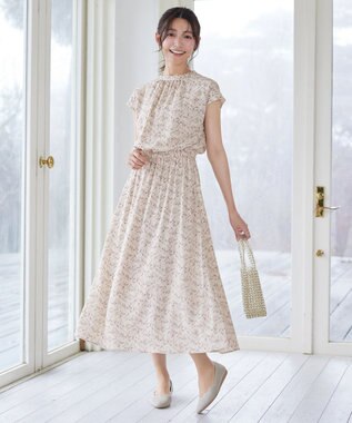Tiaclasse 【新色追加】花柄フレンチスリーブワンピース アイボリー
