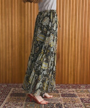 GRACE CONTINENTAL ラメストライププリントスカート ブラウン