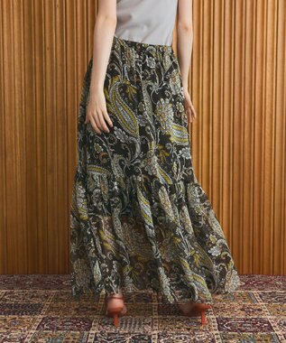 GRACE CONTINENTAL ラメストライププリントスカート ブラウン