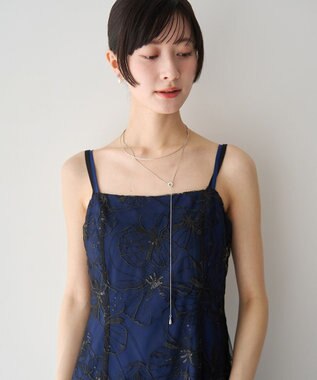 YECCA VECCA 【2点SET】フラワー柄スパンコール刺繍ドレス Navy
