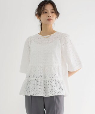 組曲 S エンブロイダリーレースフリル ブラウス アイボリー系