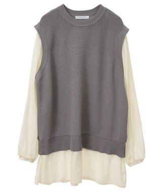 Green Parks 布帛ドッキングニットチュニック Gray Mixture