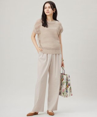 自由区 L 【洗える】レーシーリネンコットン ニット ベージュ