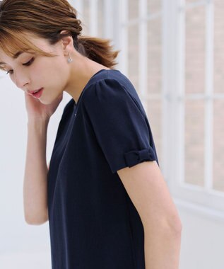 Tiaclasse 【洗える】リボン袖ニットチュニックブラウス ネイビー