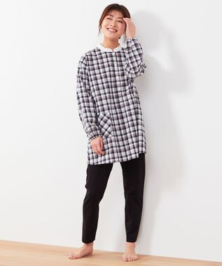 Wing 【パジャマ】長袖・長ズボン　綿100%　チェック柄　ウイング／ワコール　EP4000 ブラック