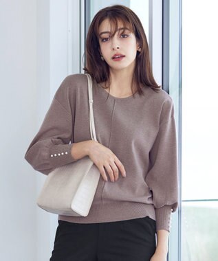 Tiaclasse 【洗える】2WAYパール釦ニットトップス モカ