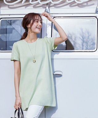 Tiaclasse 【洗える】リボン袖ニットチュニックブラウス ミント