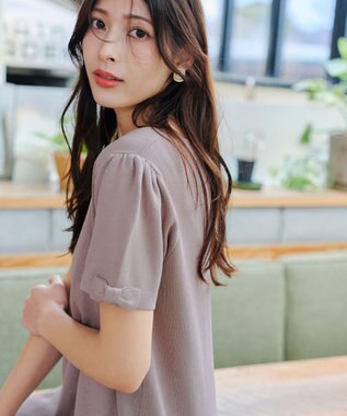 Tiaclasse 【洗える】リボン袖ニットチュニックブラウス ピンクモカ