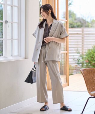 ANY L 【洗濯機可/セットアップ可/UVケア/速乾/イージーケア】サラサラテックリネンパンツ グレージュ